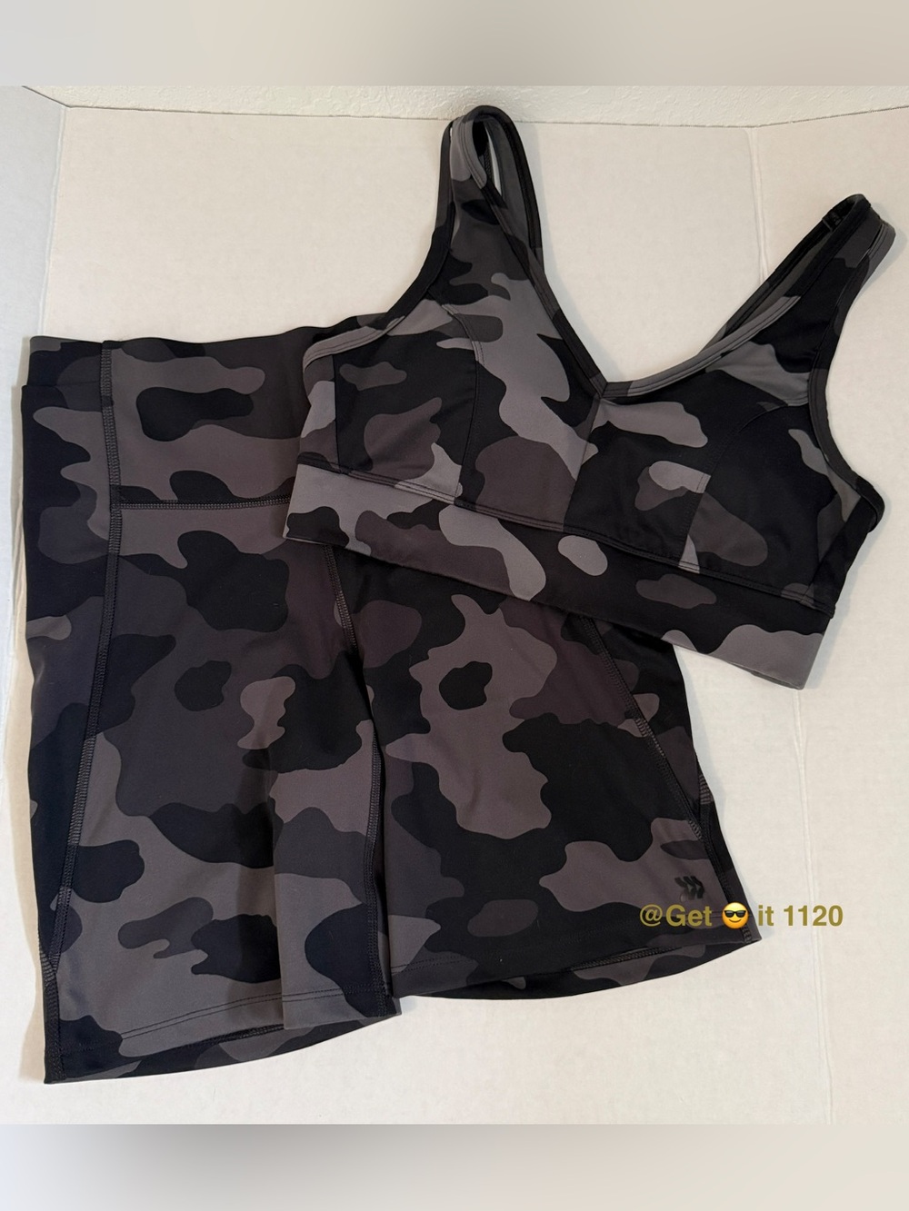 All in Motion Women’s Brushed Camo Print Sculpt Bike Shorts 8" & Camo Sports Bra
